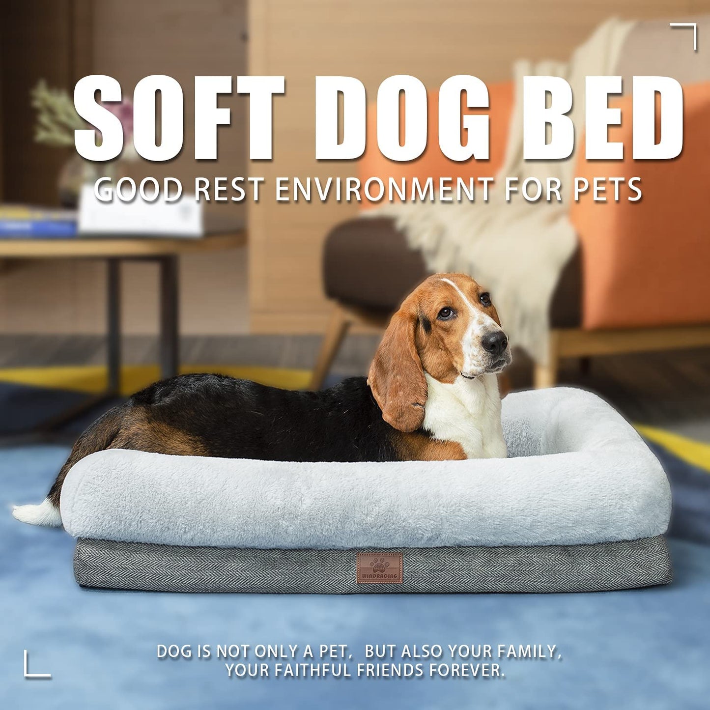 Orthopedic Dog Bed for Extra Large Dogs, Bolster Sides Dog Sofa Bed with Removable Washable Cover & Non-Skid Bottom, Soft Pet Bed with Egg Foam Dog Couch for Sleeping, 46 X 30 Inch, Gray