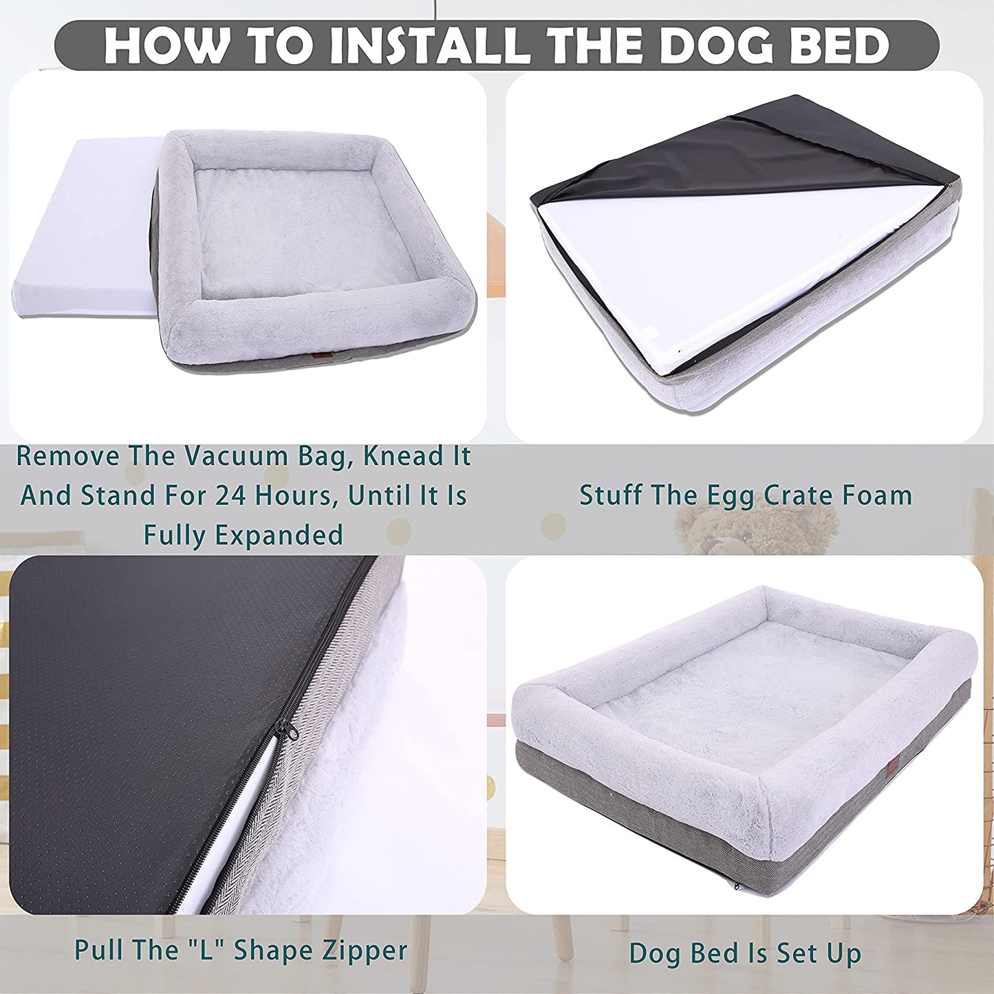 Orthopedic Dog Bed for Extra Large Dogs, Bolster Sides Dog Sofa Bed with Removable Washable Cover & Non-Skid Bottom, Soft Pet Bed with Egg Foam Dog Couch for Sleeping, 46 X 30 Inch, Gray