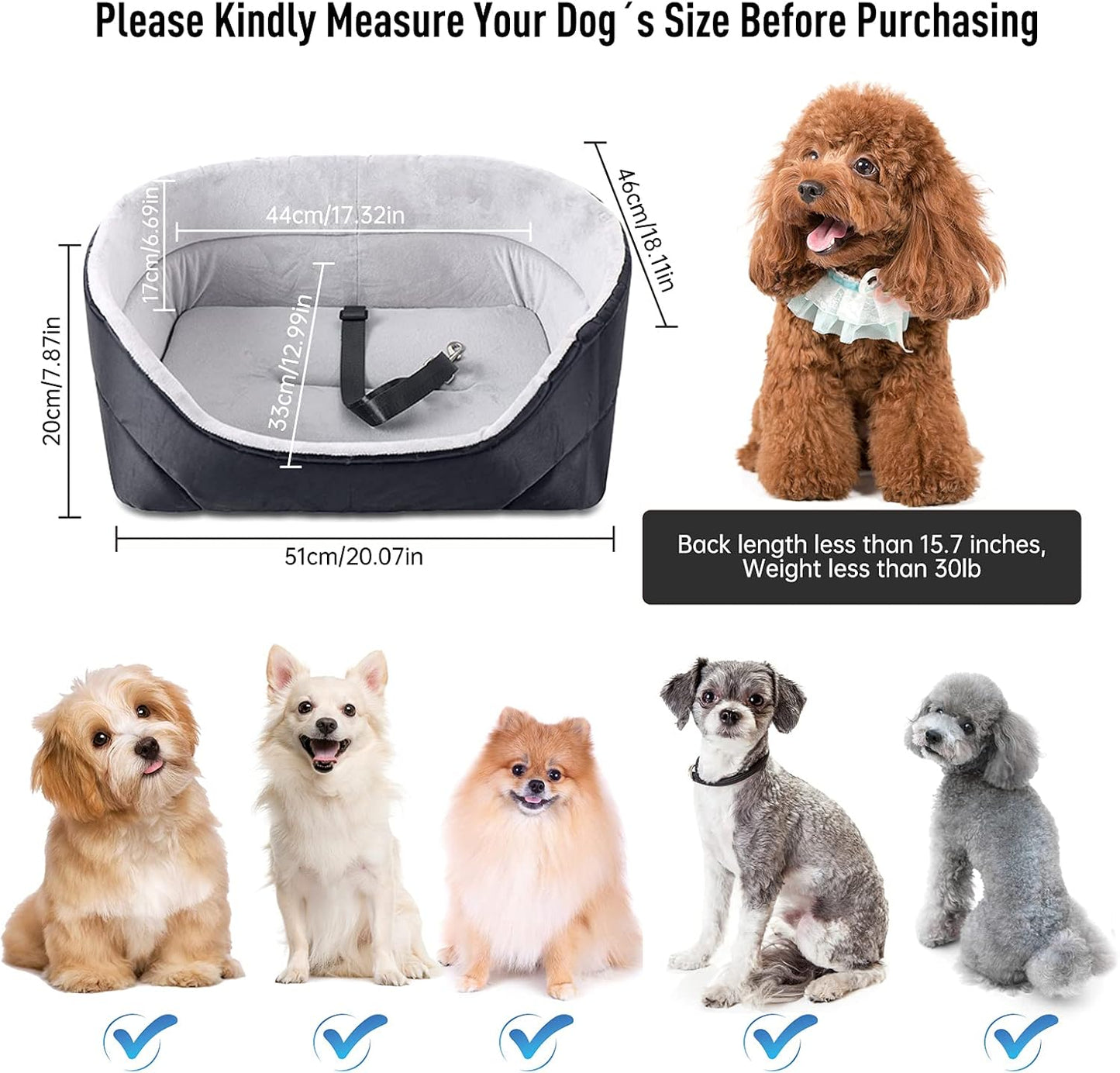 Dog Car Seat, Dog Booster Seat for Small Dogs or Cats Pet Travel Safety Car Seat Dog Bed for Car Non-Slip Washable Pet Car Seat for Dogs Comfortable Removable Cushion (Black)