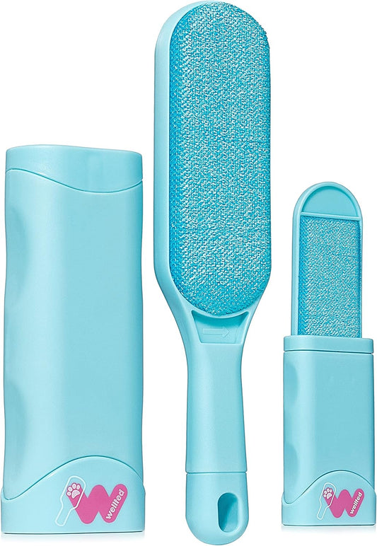 Pet Hair Remover for Couch Furniture Clothing Car Seat Carpet Pet Bed Fur Lint Brush Fur Remover Fur Lint Removal Dog Hair Remover Cat Hair Remover Double-Sided Brush Self-Cleaning Base (New Blue)