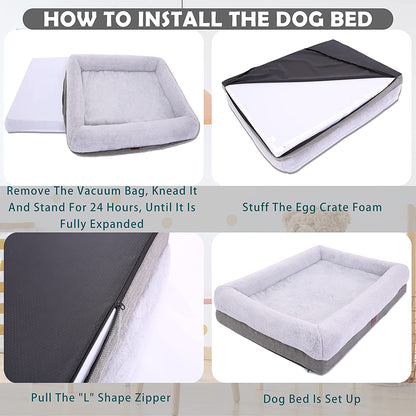 Orthopedic Dog Bed for Extra Large Dogs, Bolster Sides Dog Sofa Bed with Removable Washable Cover & Non-Skid Bottom, Soft Pet Bed with Egg Foam Dog Couch for Sleeping, 46 X 30 Inch, Gray
